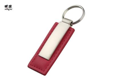 China Red Color Personalized Leather Keychain With Metal Lightweight Monogrammed Leather Key Fob for sale