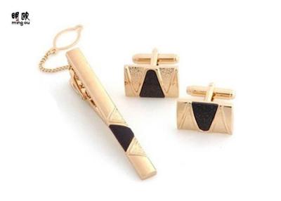 China Cool Solid Gold Tie Bar , Cufflink And Tie Clip Gift Set For Business Man for sale