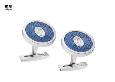 China Round Silver Enamel Cufflinks Copper Material , Fashion Personalised Mens Cufflinks for sale