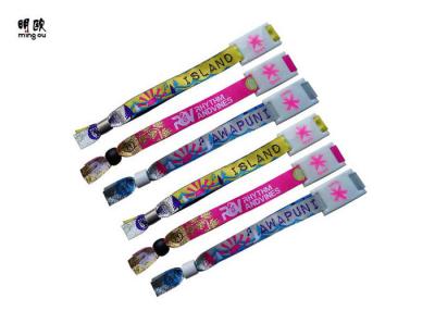 China Woven Logo Polyester Custom Wrist Bracelets For A Cause Plastic Clip Attached for sale