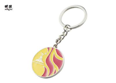 China Durable Round Metal Key Ring Tag With Red And Yellow Color Fill , Dia 38mm for sale