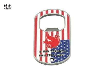 China Metal Dog Tag Hand Held Beer Bottle Opener Custom Us Style , Silver Color Plating for sale