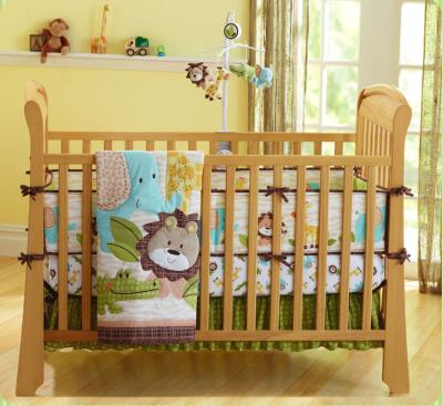 China Embroidery 4pcs Boy Crib Bedding Set Newborn Baby Toddler Bedding Set Anti-Static Sheet Bumper Comforter Set for sale