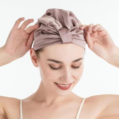 China European and American wholesale hair care 100% silk mulberry style hoods sleep hat women silk hair turban for sale