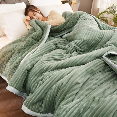 China Chunky Flannel Fleece Blanket For 3 Layers Anti-Static Thick Fluffy Plush Comforter Soft Winter for sale