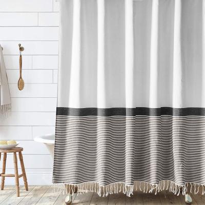 China Sustainable Bathroom Bath 100% Cotton Boho Cotton Tassel Fringe Luxury Shower Curtain for sale