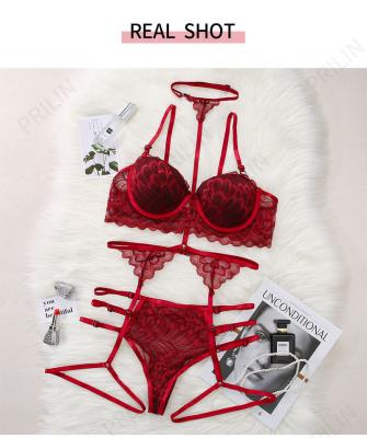 China 2023 sexy women's fashion lace high-end sexy underwear three-piece set cloud three-point copy sexy lingerie with collar sexy lingerie for sale