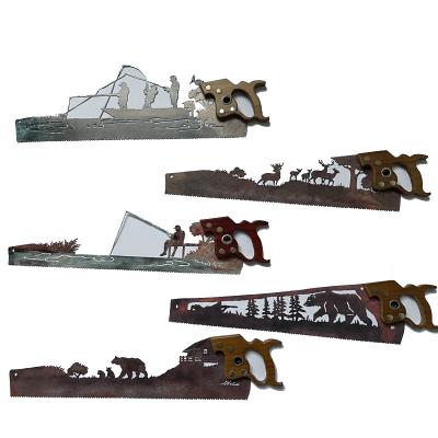 China Europe Make Antique Style Old Iron Saw With Wood For Home Decorative Wall Metal Decoration Hanging Craft for sale