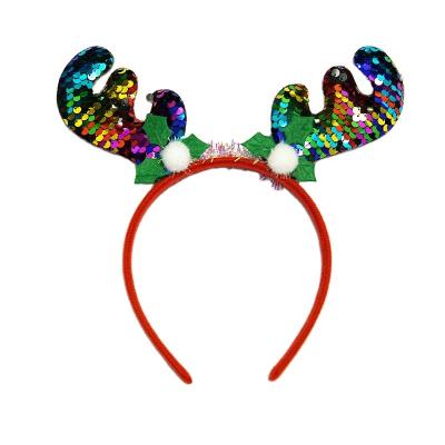 China Cheap High Quality Party Decorative Costume Teenager Fashion Iron Christmas Elk Horn Sequin Hat Glittering Christmas Gifts for sale