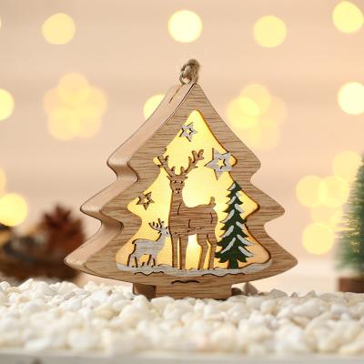 China Wooden Factory Sell Small Lots Wooden Glowing Lit Christmas Tree Ornaments Star Shape Glowing Christmas Gifts for sale