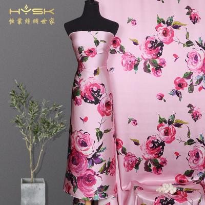 China HYSK Print Mulberry Silk Satin Fabric Flower Malaysia Organic Italian Luxury Digital Batik Printed For Dresses for sale