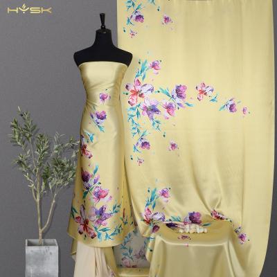 China HYSK Dubai luxury sale organic pure natural mulberry charmeuse korean textile luxury satin printing 100 silk fabric for sale