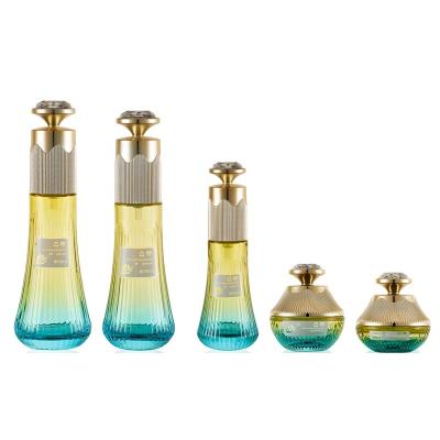 China Cosmetic Glass Bottles For Cosmetic Container Cosmetic Bottle 30g 50g 40ml 100ml 120ml Glass Bottle Yellow Blue Yellow Set for sale