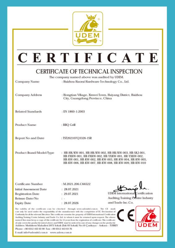 CE - Huizhou Haorui Hardware Technology Co., Ltd.