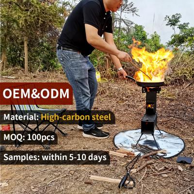 China Garden Large Efficient Foldable Lightweight Steel Wood Burning Stove Top Metal Cast Iron Rocket Stove Burning Oven for sale