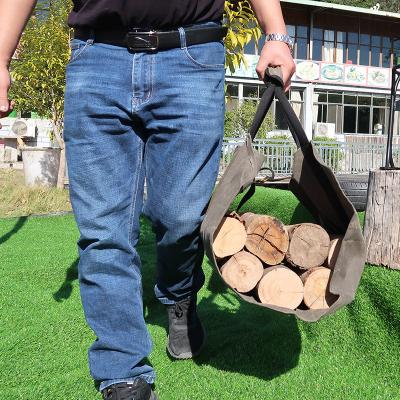 China Large Fireplace Eco-Friendly Outdoor Wood Felt Leather Firewood Log Holder Log Carrier Tote Bag for sale