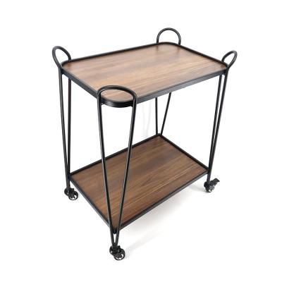 China Durable 2 Tier Kitchen Serving Bar Cart Trolley Cart Durable Wood Material With 4 Wheels for sale