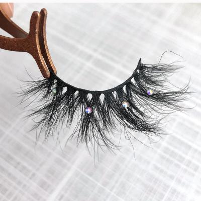 China Delicate real fluffy mink lashes with rhinestone eyelash wholesaler custom lashes with glitter and rhinestone for sale