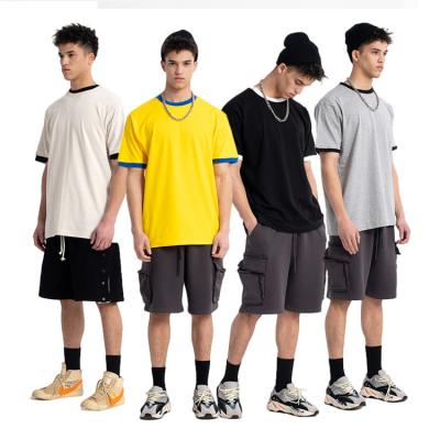 China Anti-Wrinkle Crewneck Pullover Casual T-shirt For Men Cotton Shorts Sleeve Color Blocked Plain Tees For Printing for sale