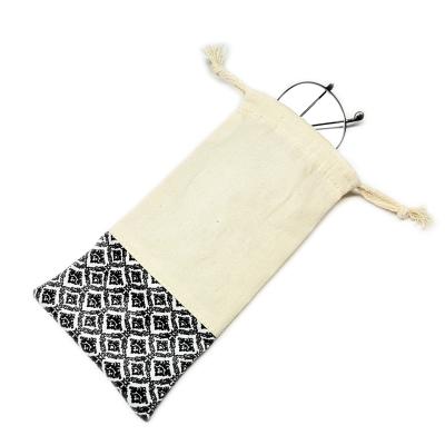 China Recyclable Custom Printed Cotton Drawstring Glasses Bag Pouch for sale