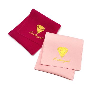 China Jewelry Packing Custom Logo Printed Luxury Double Velvet Jewelry Envelope Pouch Bag for sale