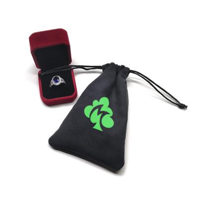 China Eco-Friendly Custom Screen Printed Logo Suede Jewelry Pouch Bag With Microfiber Lining for sale