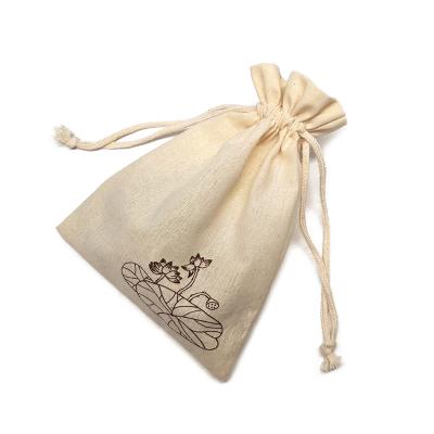 China Recyclable Custom Printed Jewelery Pouches Drawstring Cotton Muslin Bags for sale