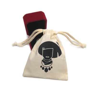 China Recyclable Custom Logo Printed Cotton Drawstring Jewelry Bag Pouch for sale