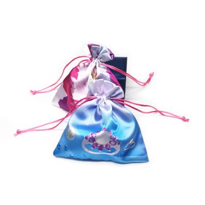 China Custom Colorful Promotion Drawstring Satin Jewelry Bag Pouch With Logo for sale