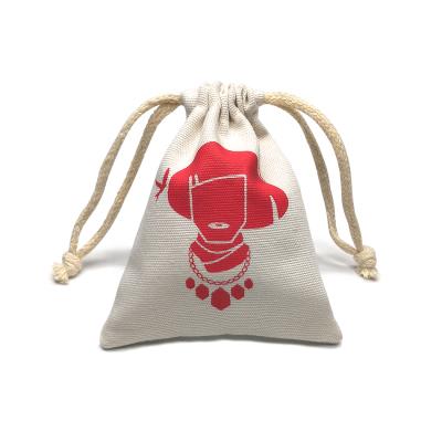 China Promotion Custom Screen Printed Logo Canvas Drawstring Jewelry Pouch Bag for sale