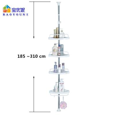 China Space Saving 4 Tier Storage Rack Bathroom Corner Poles Single Row Telescopic Stainless Steel Trolley Organizer Adjustable Shelves for sale