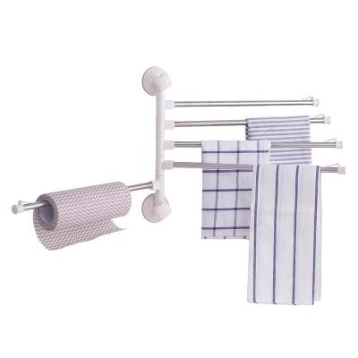 China BAOYOUNI Modern Stainless Steel Suction Cup Mounted Organizer Towel Rack 5 Bars Bathroom Towel Hanging Rack Rotated Towel Rack for sale