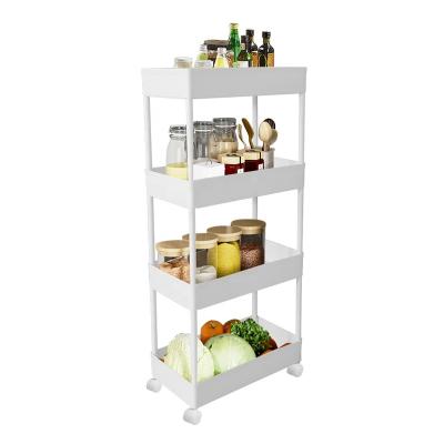 China BAOYOUNI 4 Tier Service Cart Shelf Rolling Organizer Plastic Sustainable Slim Mobile Storage Cart for Kitchen Bathroom for sale