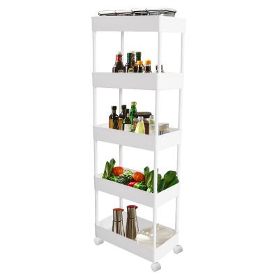 China BAOYOUNI Large Capacity 5 Tiers Storage Slim Trolley Cart Mobile Rolling Plastic Slide Out Organizer Utility Cart For Kitchen Bathroom Office for sale