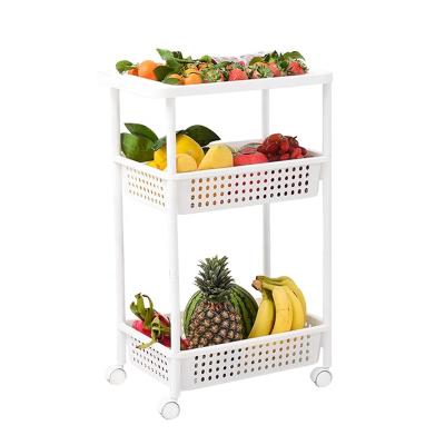 China BAOYOUNI Slim Cart 3 Tiers Kitchen Organizer Rack Movable Wheels Modern Plastic Vegetable Cart Food Storage Cart With Drain Hole for sale