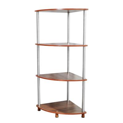 China Easy Install Industrial Wood Corner 4-Tier Shelf Storage Unit Book Factory Shelf Display Stand For Home Office Brown for sale