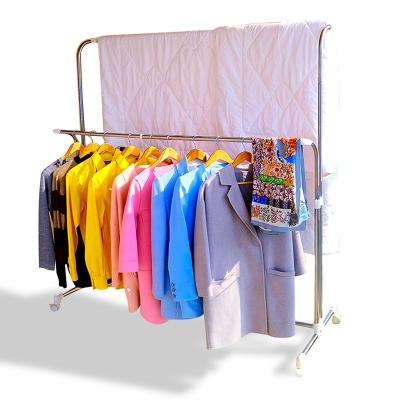 China BAOYOUNI Modern Factory Large Stretch Clothes Rack Rolling Wheels Double Pole Garment Drying Rack Laundry Rack for sale