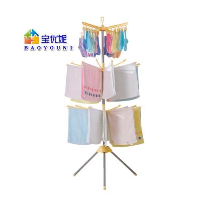 China Fold When New BAOYOUNI Storage Bathroom 3-Tier Bathroom Towel Rack Socks Tripod Racks Socks Bra Clip Holder Vertical Folding Drying Shelves for sale