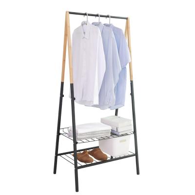 China BAOYOUNI Modern Black 3 Tiers Clothes Hanging Rail with Shelves Shoes Stand Clothing Garment Storage Rack for Living Room, Bedroom for sale