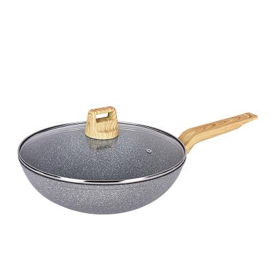 China Hot Selling Viable Forged High Quality Nonstick Cookware Wok Twill Pants Granite Cooking Stone Marble Coating for sale