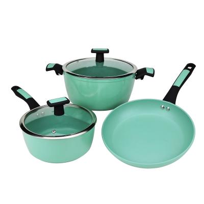 China Sustainable 5Pcs Forged Non Stick Aluminum Cookware Set Kitchen With Ceramic Coating for sale