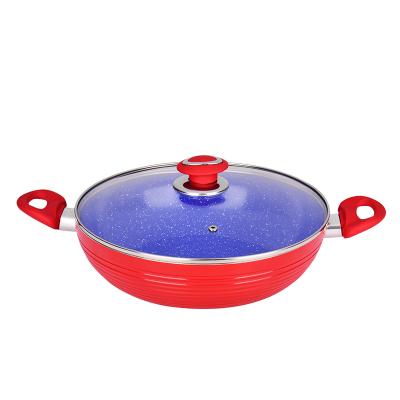 China Sustainable Pressed Aluminum Ceramic Marble Coating Paella Pan For Cooking With Induction With Two Side Handles for sale