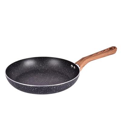 China Sustainable Custom Non-Stick Marble Coating Wood Handle Pressed Aluminum Frying Pan Pan for sale