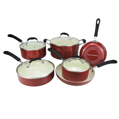 China Sustainable Classic 10pcs Stick Cookware Set Non Ceramic Cook Set Silicone Spiral Bottom Handle for sale