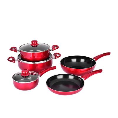 China Sustainable Hot Sale 8 Pcs Metallic Painting Aluminum Cookware Set With Black Ceramic Coating for sale