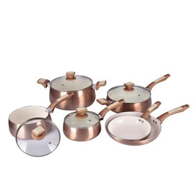 China Sustainable Copper Aluminum Ceramic Coating 10pcs Cookware Set for sale