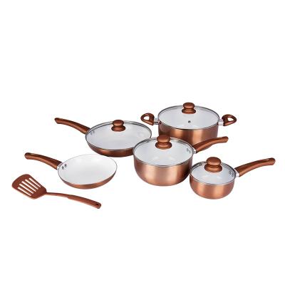 China Sustainable hot sale 10pcs 2 layer ceramic coating non stick copper cookware set for sale