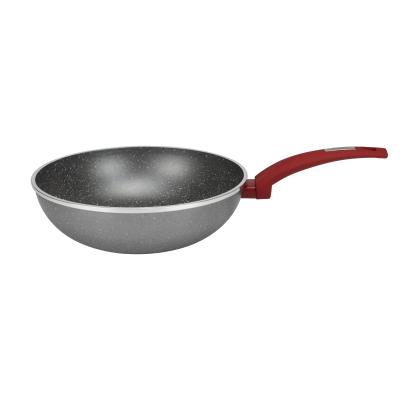 China Sustainable Popular Stone Coated Wok Non Stick Coocker With Gray Stain Size 24cm 26cm 28cm 30cm for sale