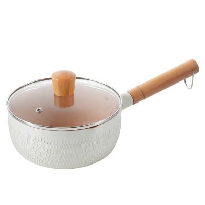 China Beautiful non stick sustainable high quality marble japanese cookware snow sauce pan sauce pan with wooden handle for sale