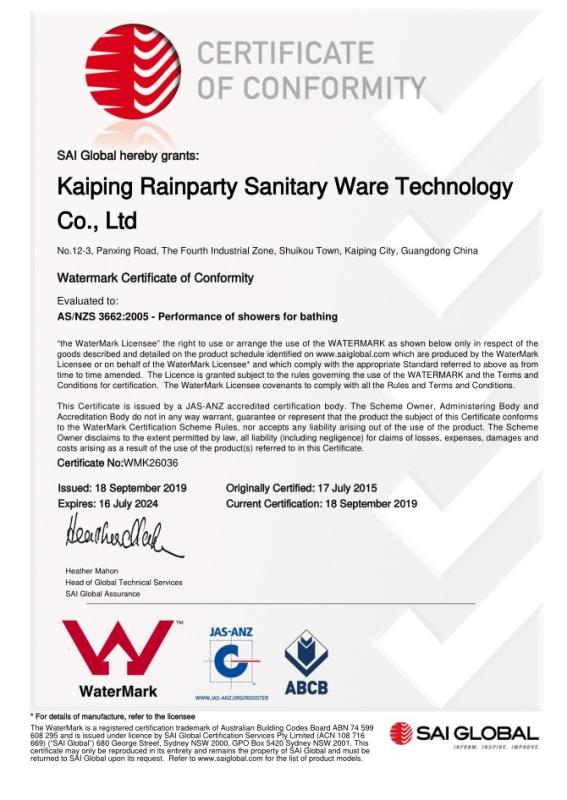 WaterMark - Kaiping Yupai Sanitary Ware Technology Co., Ltd.